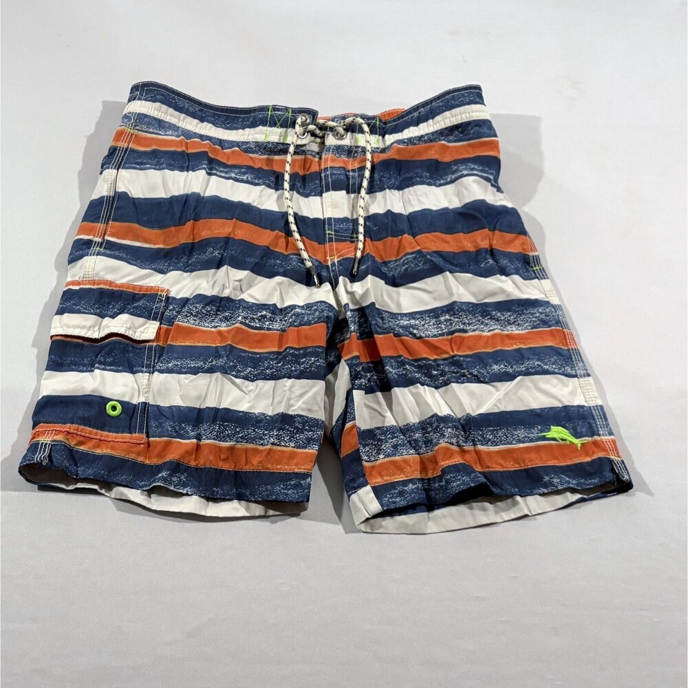 Tommy Bahama Mens Relax Swim Trunks Striped Board Shorts Red/White/Blue Sz S